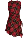 Alexander Mcqueen Multicolor Distressed Plaid Wool Minidress In 红色