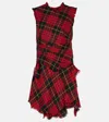 Alexander Mcqueen Multicolor Distressed Plaid Wool Minidress In Red