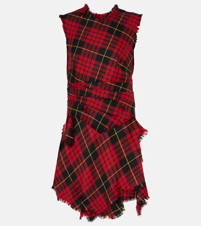 Alexander Mcqueen Multicolor Distressed Plaid Wool Minidress