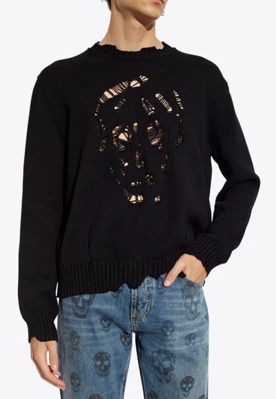 ALEXANDER MCQUEEN DISTRESSED SKULL CREWNECK SWEATER