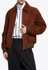 Alexander Mcqueen Distressed Zip-up Bomber Jacket In Brown