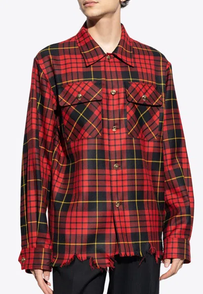 ALEXANDER MCQUEEN DISTRESSED TARTAN CHECK WOOL SHIRT