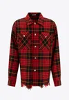 Alexander Mcqueen Distressed Tartan Overshirt Jackets Red In Red
