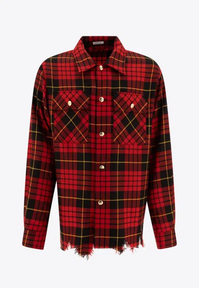 Alexander Mcqueen Distressed Tartan Overshirt In Red