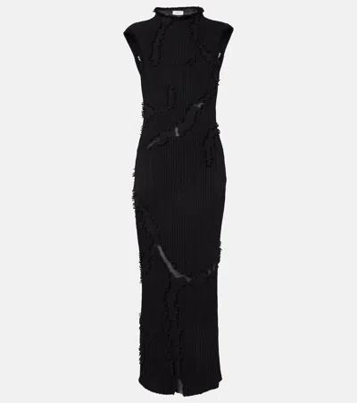 Alexander Mcqueen Distressed Wool And Silk Maxi Dress In Black