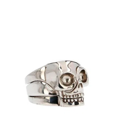 Alexander Mcqueen Divided Skull Ring In White