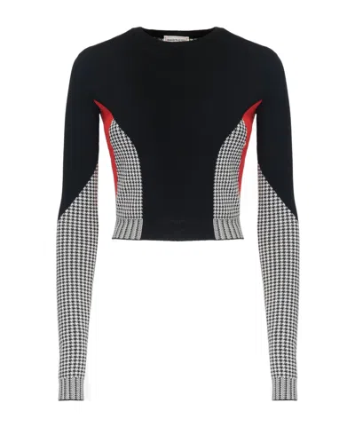 Alexander Mcqueen Dogtooth Color-matching Pullover In Black