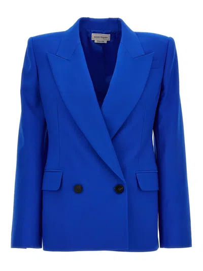 Alexander Mcqueen Women Structured Double-breasted Jacket In Blue