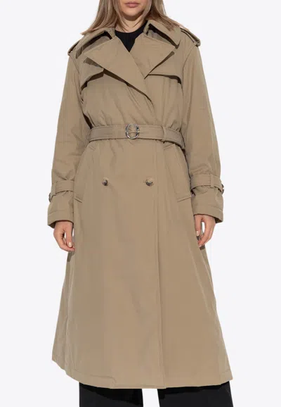 Alexander Mcqueen Double-breasted  Belted Raincoat In Beige