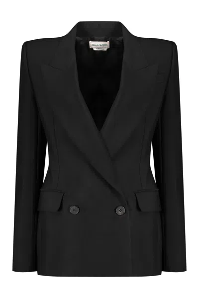 Alexander Mcqueen Double Breasted Blazer In Black