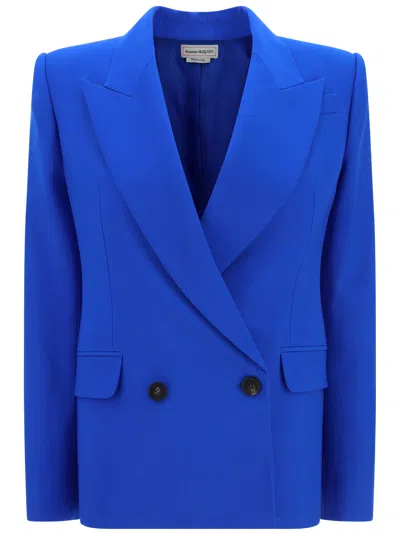 Alexander Mcqueen Women Structured Double-breasted Jacket In Blue