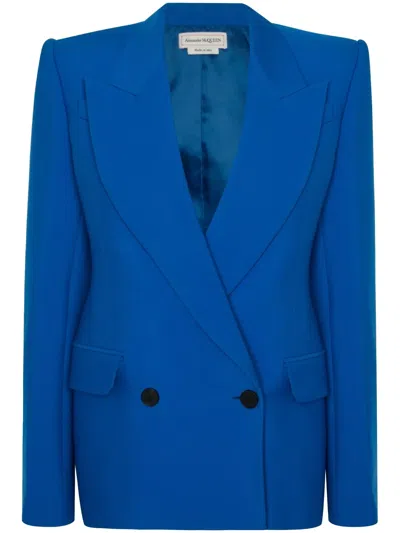 Alexander Mcqueen Women Structured Double-breasted Jacket In Blue