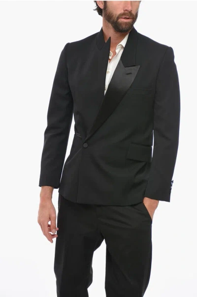 Alexander Mcqueen Double Breasted Blazer With Asymmetric Lapel In Black