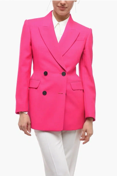 Alexander Mcqueen Double Breasted Blazer With Peak Lapel In Pink