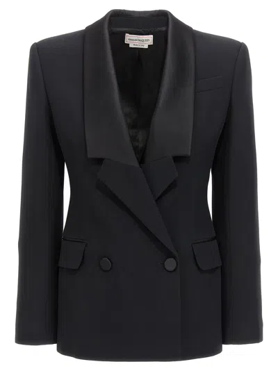 ALEXANDER MCQUEEN ALEXANDER MCQUEEN DOUBLE BREASTED BLAZER WITH SATIN DETAILS