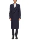 Alexander Mcqueen Tailored Wool Coat With Back Slit In Blue
