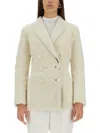 Alexander Mcqueen Double Breasted Long Sleeve Jacket For Women In Neutral