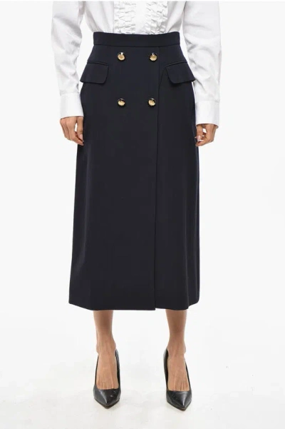 Alexander Mcqueen Double-breasted Designed Wool Blend Skirt In Black