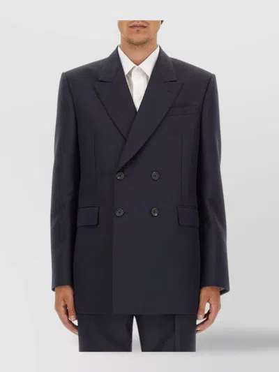 Alexander Mcqueen Double-breasted Flap Pockets Notched Lapels In Blue