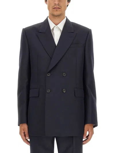 Alexander Mcqueen Double-breasted Flap Pockets Notched Lapels In Blue