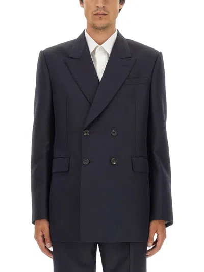 Alexander Mcqueen Double-breasted Flap Pockets Notched Lapels In Blue