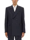 Alexander Mcqueen Navy Blue Solid Blazer In Blue