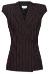 Alexander Mcqueen Double Breasted Pinstripe Sleeveless Jacket In Nero E Bordeaux