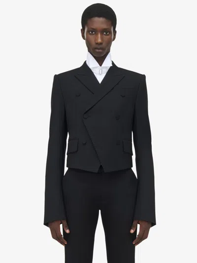 Alexander Mcqueen Double-breasted Shrunken Blazer In Black