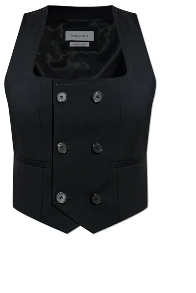Alexander Mcqueen Wool Waistcoast In Black