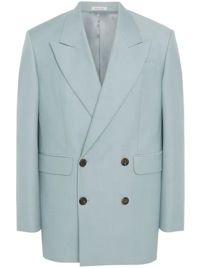 Alexander Mcqueen Double-breasted Wool Mohair Jacket In Paradise Blue