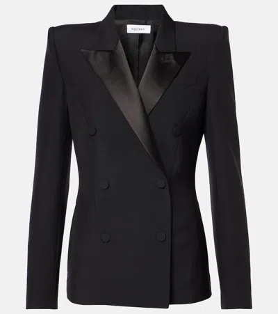 Alexander Mcqueen Double-breasted Wool Blazer In Schwarz