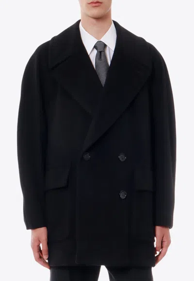 Alexander Mcqueen Double-breasted Wool Blend Coat In Black