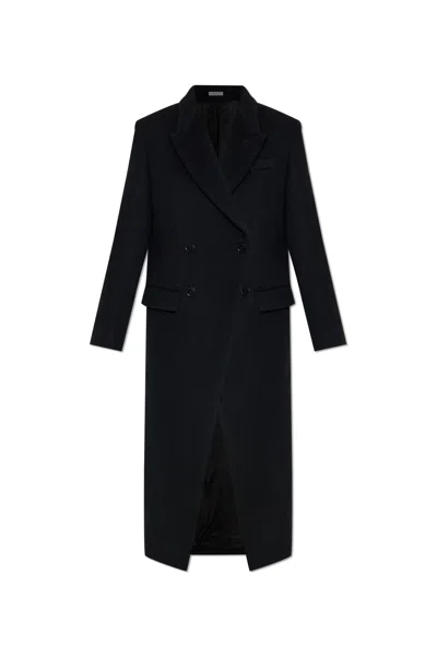 Alexander Mcqueen Double-breasted Flap-pocket Coat In Black