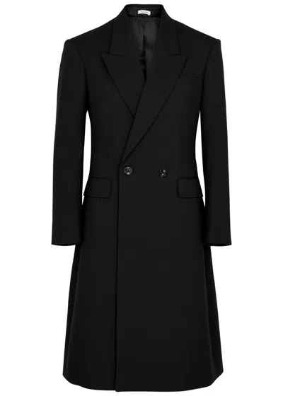 Alexander Mcqueen Double-breasted Wool Coat In Black