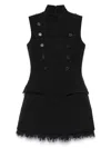 Alexander Mcqueen Raw Hem Double-breasted Hourglass Wool Mini Dress In Black