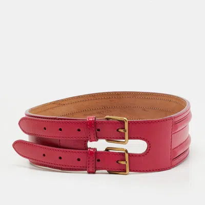 Pre-owned Alexander Mcqueen Double Buckle 75cm Wide Belt Pink Leather