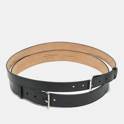 Pre-owned Alexander Mcqueen Double Buckle 85cm Belt Black Leather