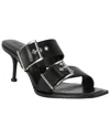 Alexander Mcqueen Double Buckle Punk Leather Mule In Black