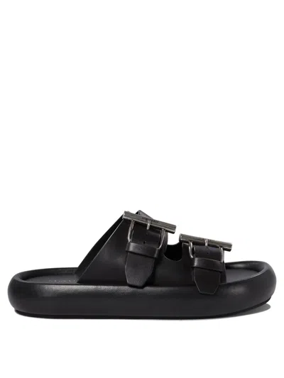 Alexander Mcqueen Double Buckle Slip On Sandals In Black