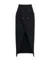 Alexander Mcqueen Double-button Wool Midi Skirt In Black
