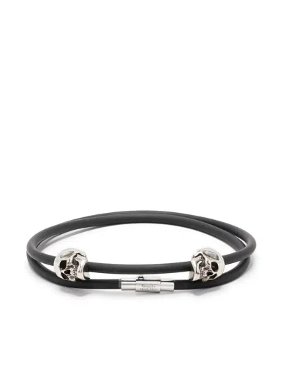 Alexander Mcqueen Double-layered Cord Bracelet In Black