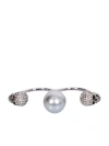 ALEXANDER MCQUEEN DOUBLE PEARL SKULL SILVER RING,4c4bc3a2-ee3d-feb1-6433-0f85ed45cf20