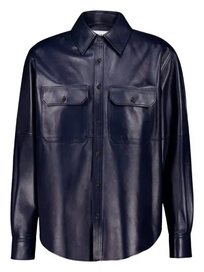 Alexander Mcqueen Double-pocket Leather Shirt In Blue