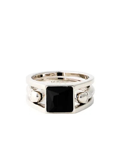 Alexander Mcqueen Double Skull Signet Ring In Metallic