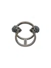 Alexander Mcqueen Double Skull Thin Ring In Metallic