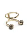 Alexander Mcqueen Double Twin Skull Ring In Palladium Gold In Gold