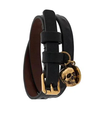 Alexander Mcqueen Double-wrap Skull Bracelet In Black