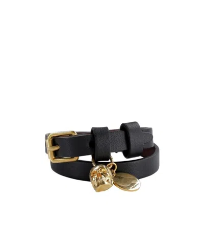 Alexander Mcqueen Double Wrap Skull Bracelet In Black