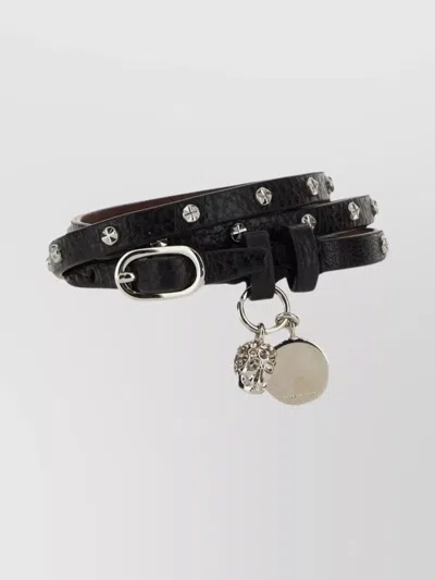 Alexander Mcqueen Double Wrap Studded Charm Bracelet In Black
