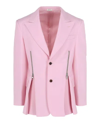 Alexander Mcqueen Double-zip Peplum Blazer In Pink